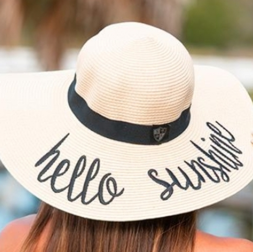 Embroidered Straw Floppy Sun Hat